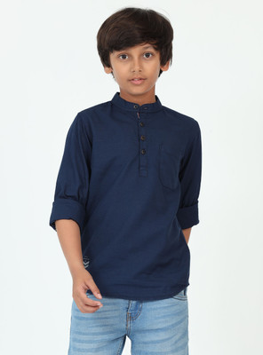 ROCKET SCIENCE Boys Solid Straight Kurta(Dark Blue)