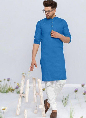 Rashmi Genz Men Printed Straight Kurta(Blue)