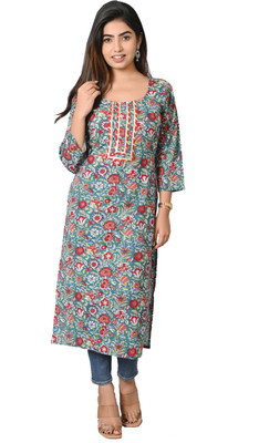 Jivisha Enterprisess Women Floral Print A-line Kurta(Green)