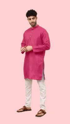 TARA GLOBAL Men Solid A-line Kurta(Pink)