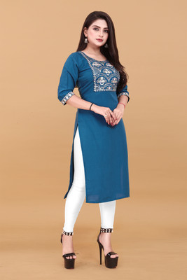ANITA LYCRA Women Embroidered A-line Kurta(Blue)