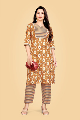DIGZI CREATION Women Printed Straight Kurta(Yellow)
