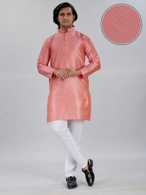 trueoath Men Block Print Straight Kurta(Pink)