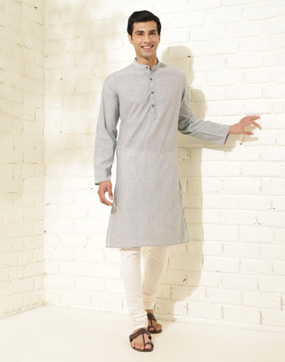 Fabindia Men Printed Straight Kurta(Grey)