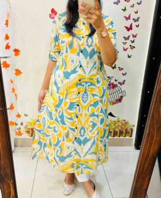 sadhnazon Women Printed Straight Kurta(Yellow)