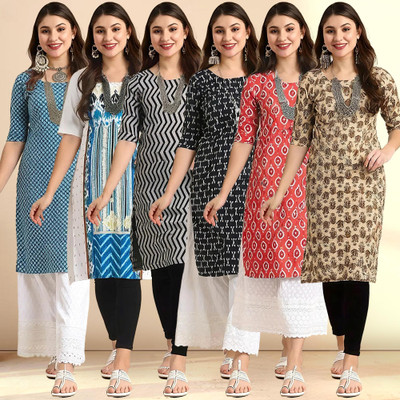 1 Stop Fashion Women Printed Straight Kurta(Multicolor)