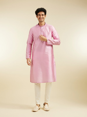 DIWAS by Manyavar Men Self Design Straight Kurta(Pink)