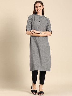ANOUK Women Solid Straight Kurta(Grey)