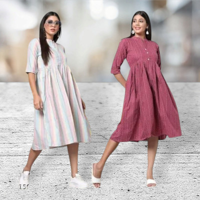Rangrasiya Creationlp Women A-line Multicolor Midi/Calf Length Dress