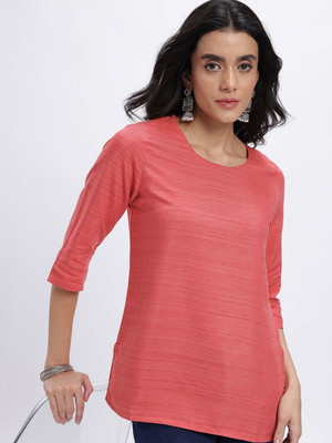 Anouk Rustic Women Solid Straight Kurta(Pink)