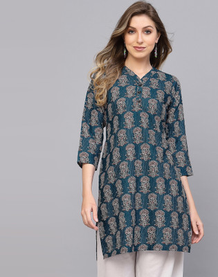 Skylee Women Printed Straight Kurta(Blue, Brown, Beige)