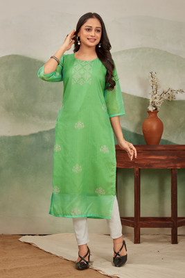 AADINATH TEX CREATIONS Women Printed A-line Kurta(Light Green)