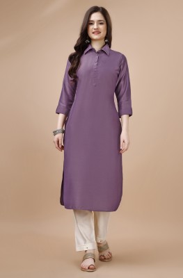 MOJILAA Women Solid Pathani Kurta(Purple)