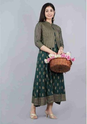 SONAIMPEX Women Printed Flared Kurta(Green)