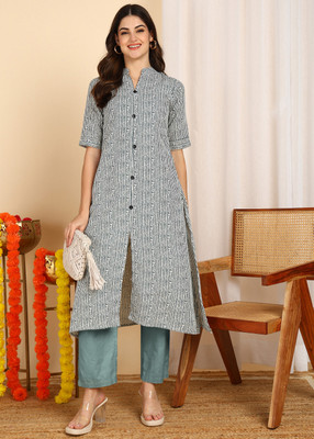 DSK STUDIO Women Striped A-line Kurta(Grey)
