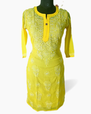 Wahid Chikan Women Chikan Embroidery Straight Kurta(Light Green)
