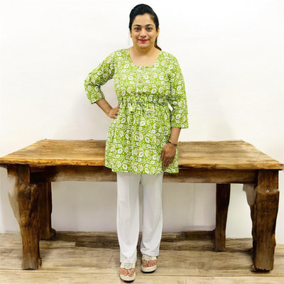 Saira Sonic Women Printed Anarkali Kurta(Light Green)