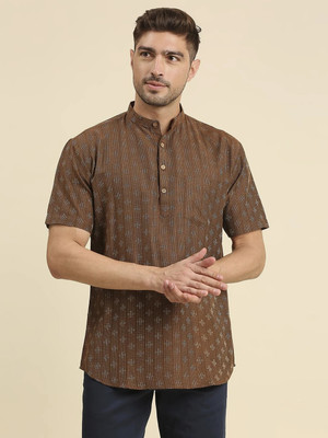 Rajubhai Hargovindas Men Abstract Straight Kurta(Brown)