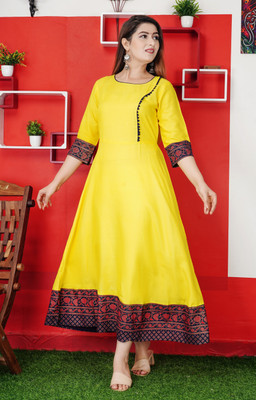 Suraj Faishon Women Embroidered Anarkali Kurta(Yellow)