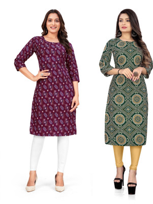 dharmanandan creation Women Printed Straight Kurta(Multicolor)