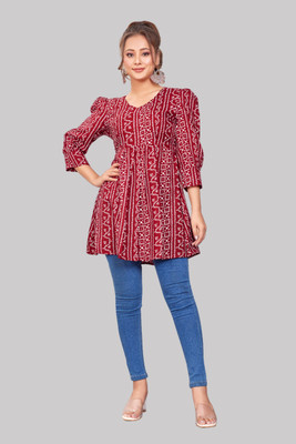 ShreeRaj Enterprise Women Printed A-line Kurta(Maroon)