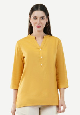 REAM Women Solid Straight Kurta(Yellow)