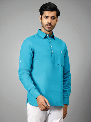 FireFish Men Solid A-line Kurta(Blue)
