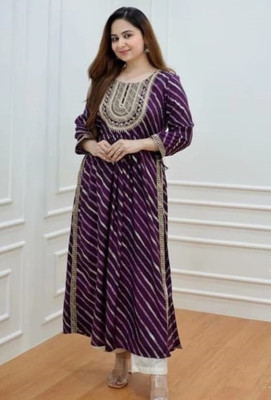MUHAL Women Leheriya A-line Kurta(Purple)