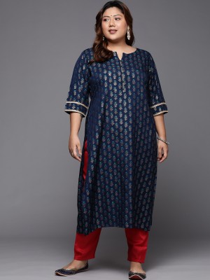 EXTRA LOVE BY LIBAS Women Printed Straight Kurta(Dark Blue)