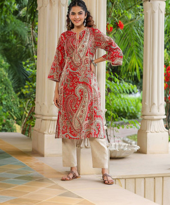 Nayasi Women Printed Straight Kurta(Red)