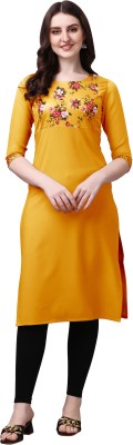 ALC Creations Women Floral Print Straight Kurta(Yellow)