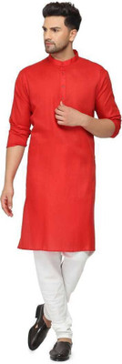 OmakarENT Men Printed Straight Kurta(Red)