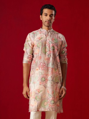 VASTRAMAY Men Printed, Floral Print Straight Kurta(Beige)