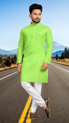 Mamta Biswas Men Solid Straight Kurta(Light Green)