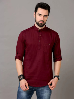 DIGIMI Men Solid Straight Kurta(Maroon)