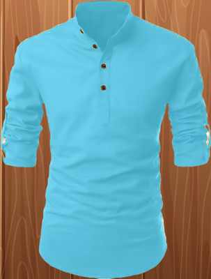 KRISHASALES Men Solid Straight Kurta(Light Blue)