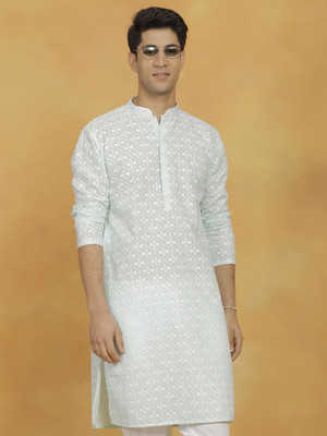 VASTRAMAY Men Embroidered Straight Kurta(Green)