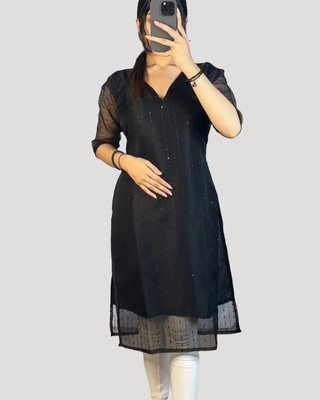 S Creation Women Embroidered A-line Kurta(Black)