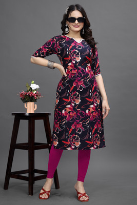 RANGRASIYA CORPORATION Women Printed Straight Kurta(Dark Blue)