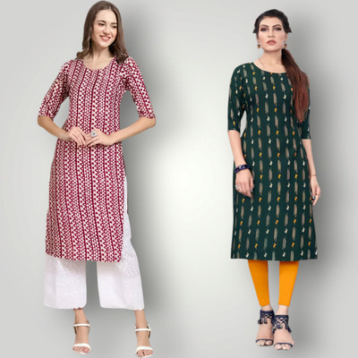 HouseOfCommon Women Printed Straight Kurta(Multicolor)