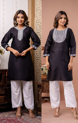 SISTO Women Chikan Embroidery A-line Kurta(Multicolor)