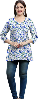 Zyratextile Women Printed A-line Kurta(Blue)
