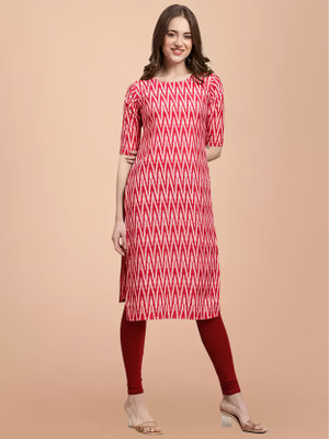 KAUTAQI Women Printed Straight Kurta(Yellow)