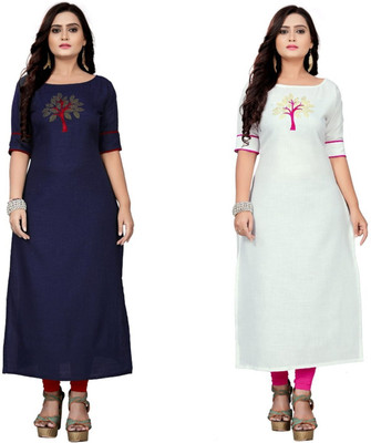 mahi creation Women Patchwork Straight Kurta(Dark Blue, White)