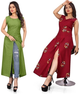 tanvi creation Women Printed Frontslit Kurta(Red)