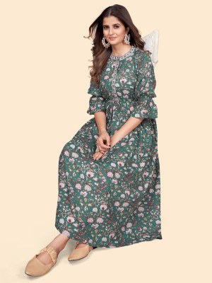 VBUYZ Women Floral Print Anarkali Kurta(Blue)