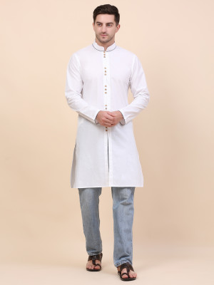 QISHTAR Men Solid A-line Kurta(White)