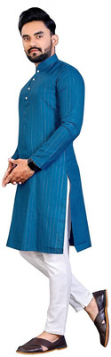 Krudha Men Solid Straight Kurta(Blue)