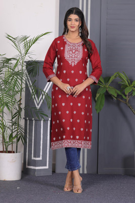 minni Women Floral Print A-line Kurta(Maroon)