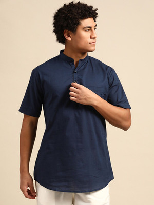 Rajubhai Hargovindas Men Solid Straight Kurta(Dark Blue)